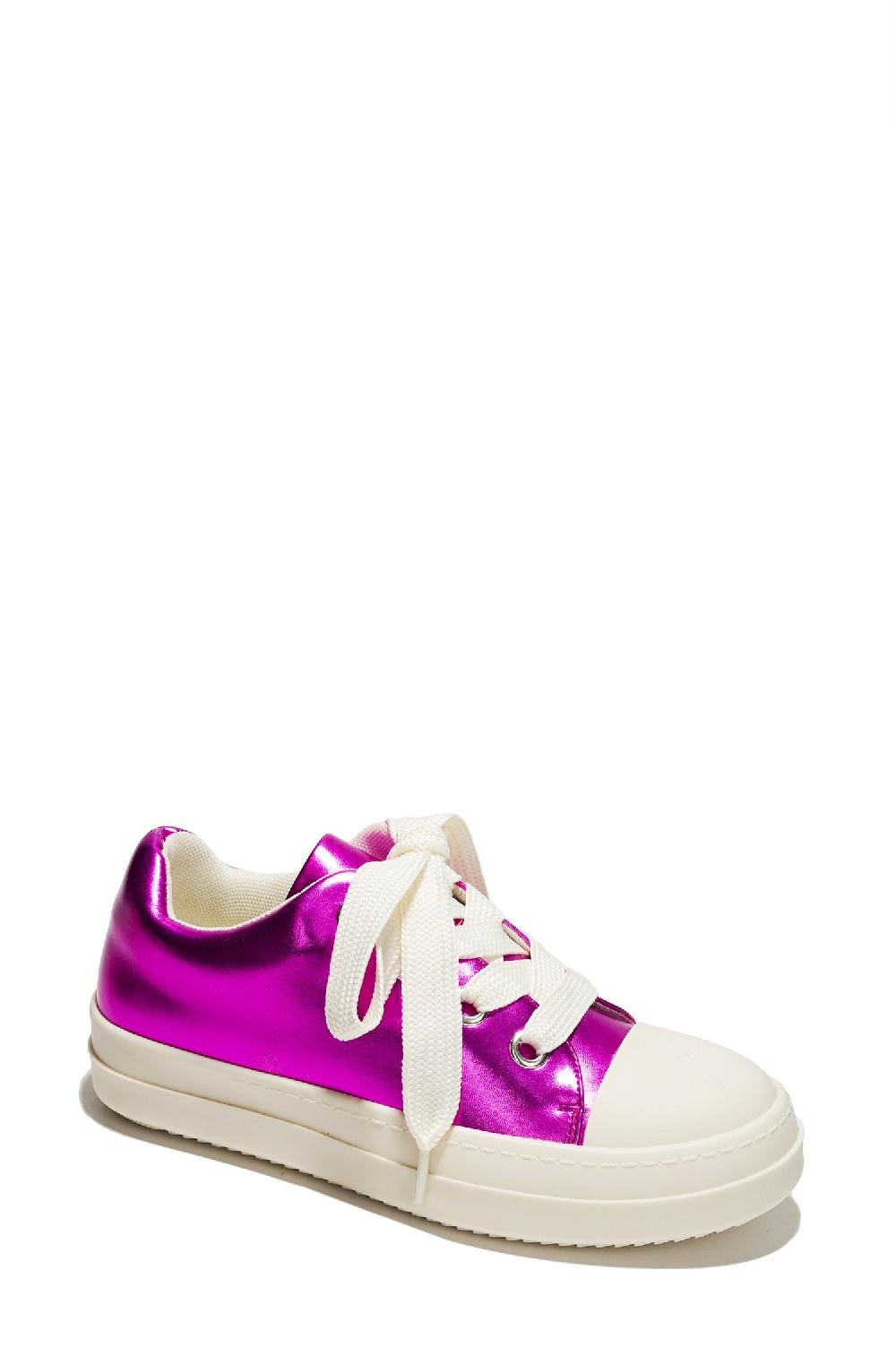 Cape Robbin Heath Low Top Lug Sole Thick Lace Flat Sneaker - Pink