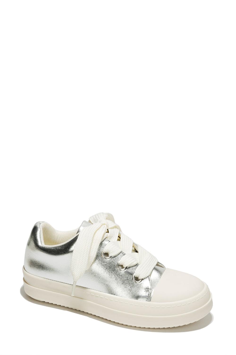 Cape Robbin Heath Low Top Lug Sole Thick Lace Flat Sneaker - Silver
