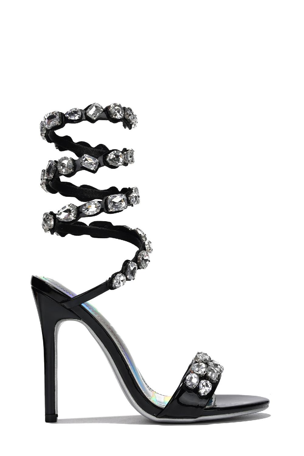 Cape Robbin Helia Gem-Trimmed Wrap-Around High Heels - Black