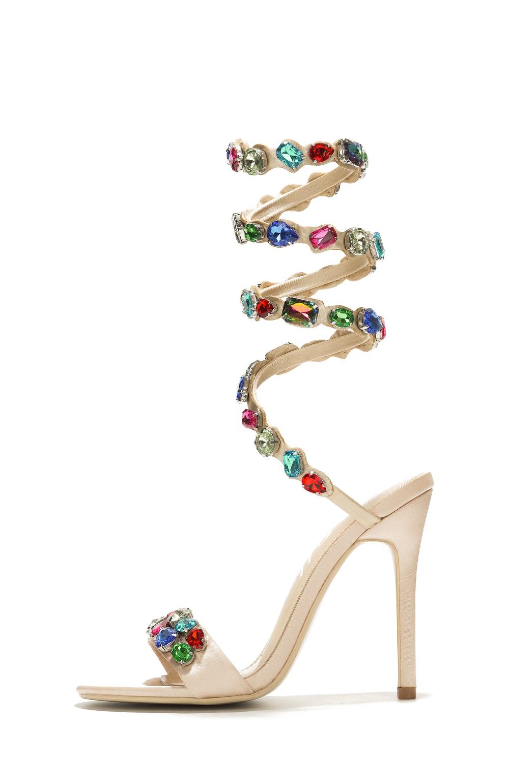 Cape Robbin Helia Gem-Trimmed Wrap-Around High Heels - Champagne