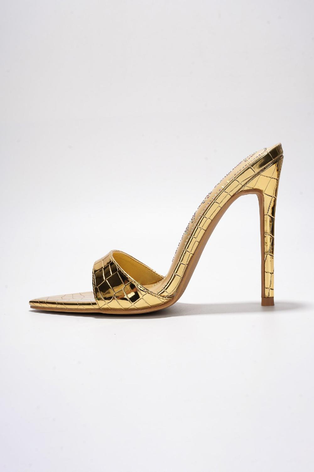 Cape Robbin Holly Croc Print Stiletto Heel Mules - Gold