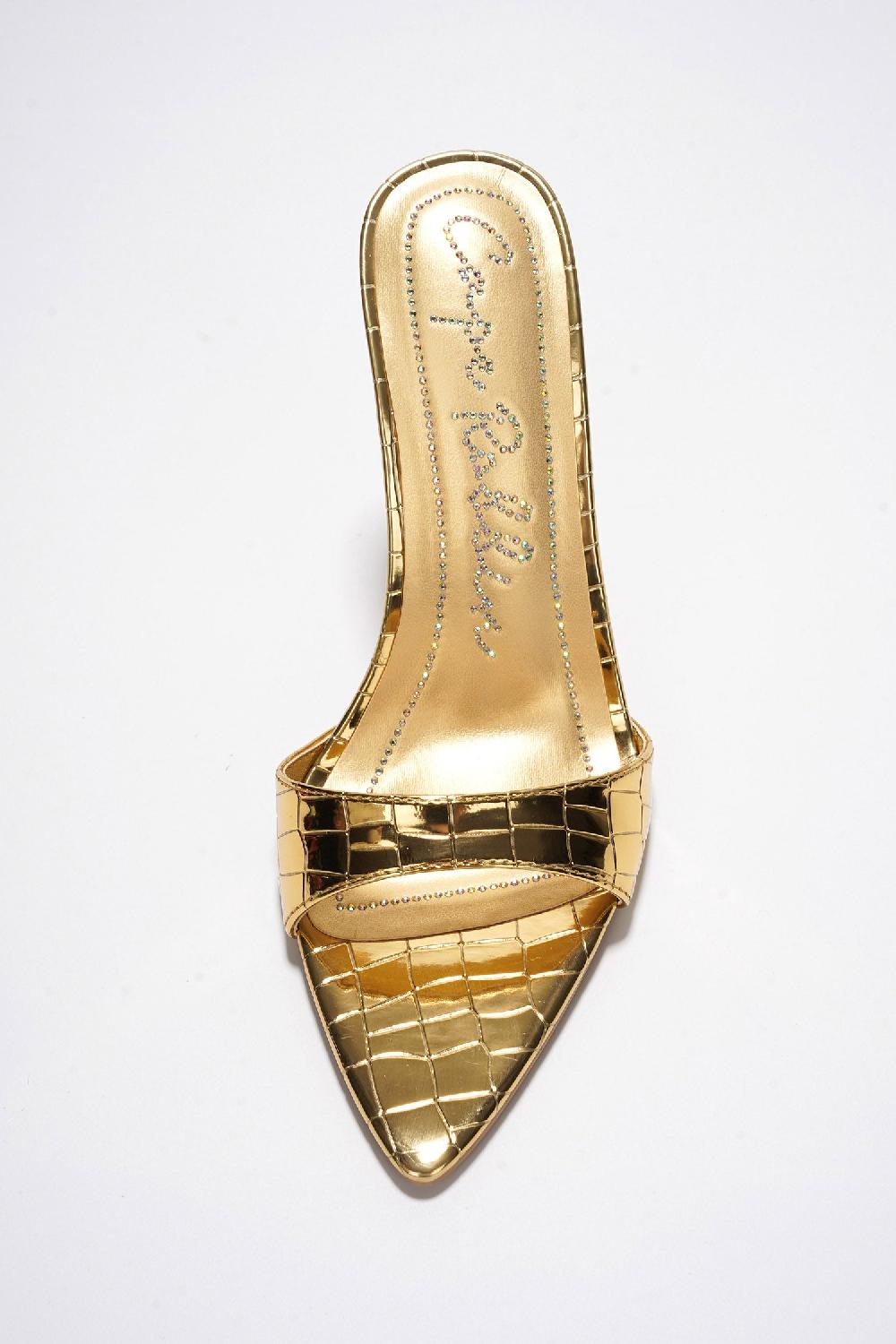 Cape Robbin Holly Croc Print Stiletto Heel Mules - Gold