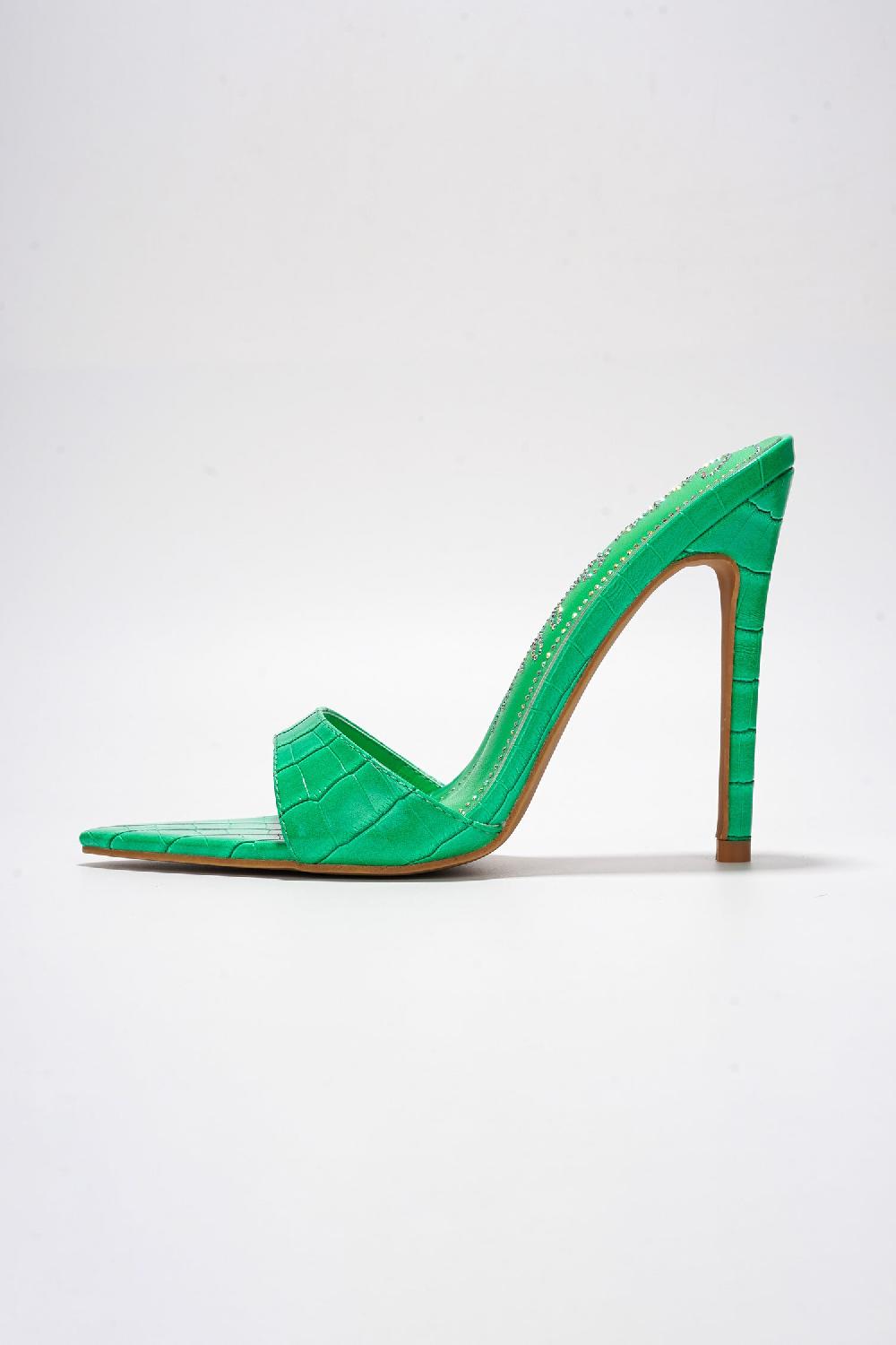 Cape Robbin Holly Croc Print Stiletto Heel Mules - Green