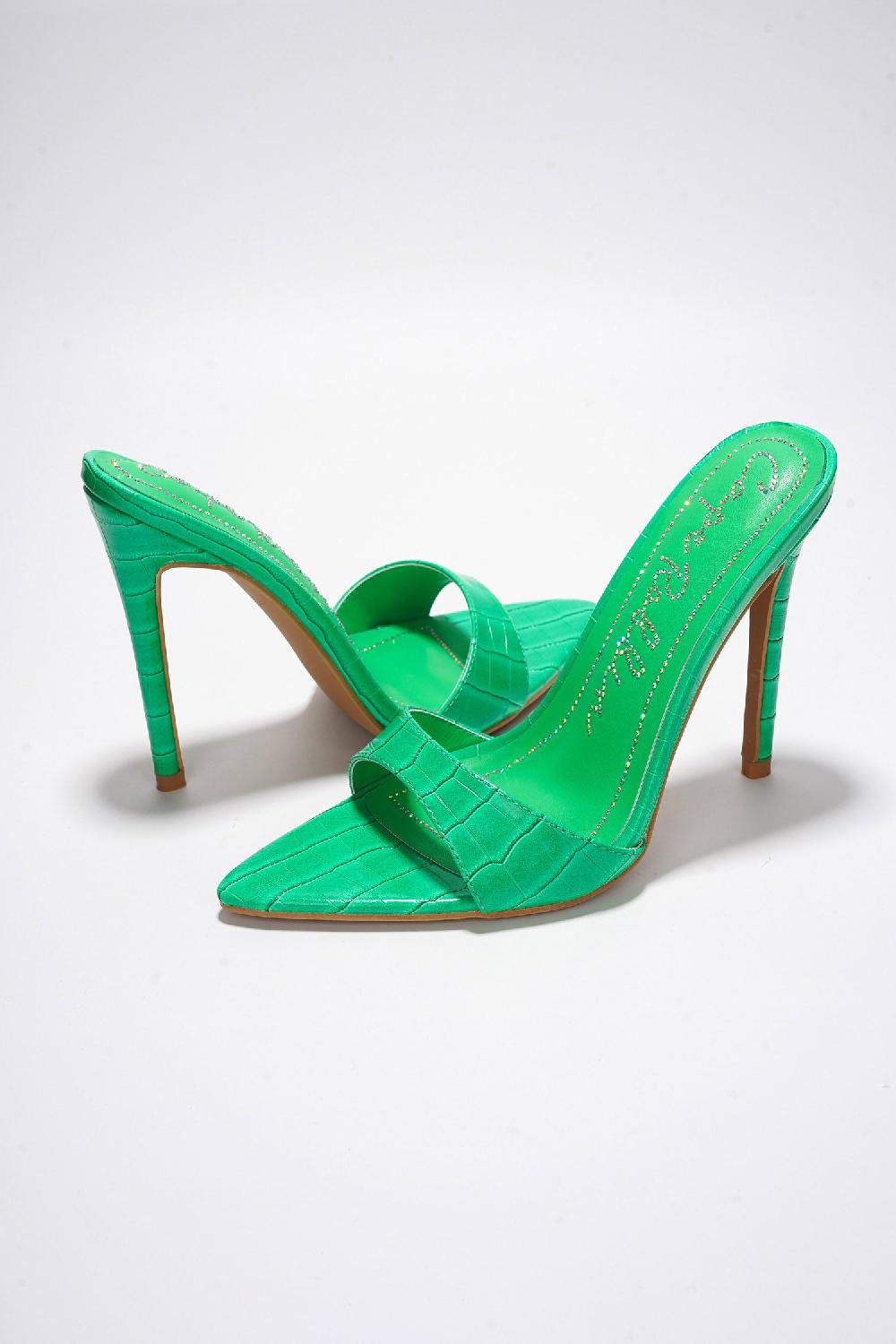 Cape Robbin Holly Croc Print Stiletto Heel Mules - Green