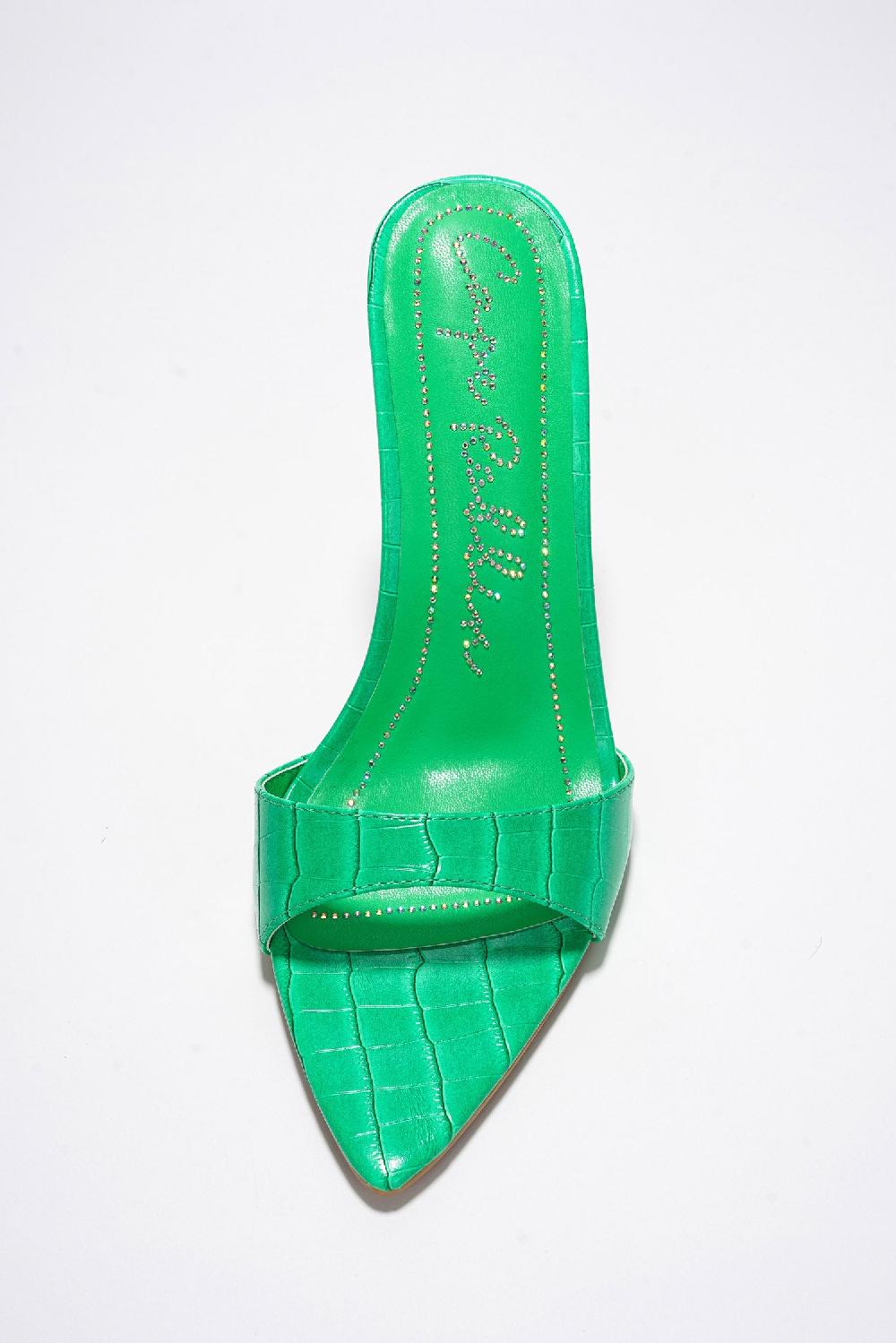 Cape Robbin Holly Croc Print Stiletto Heel Mules - Green