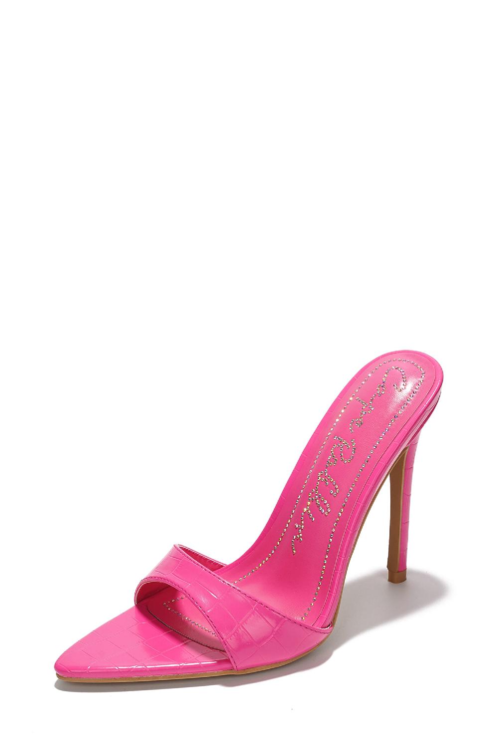 Cape Robbin Holly Croc Print Stiletto Heel Mules - Pink