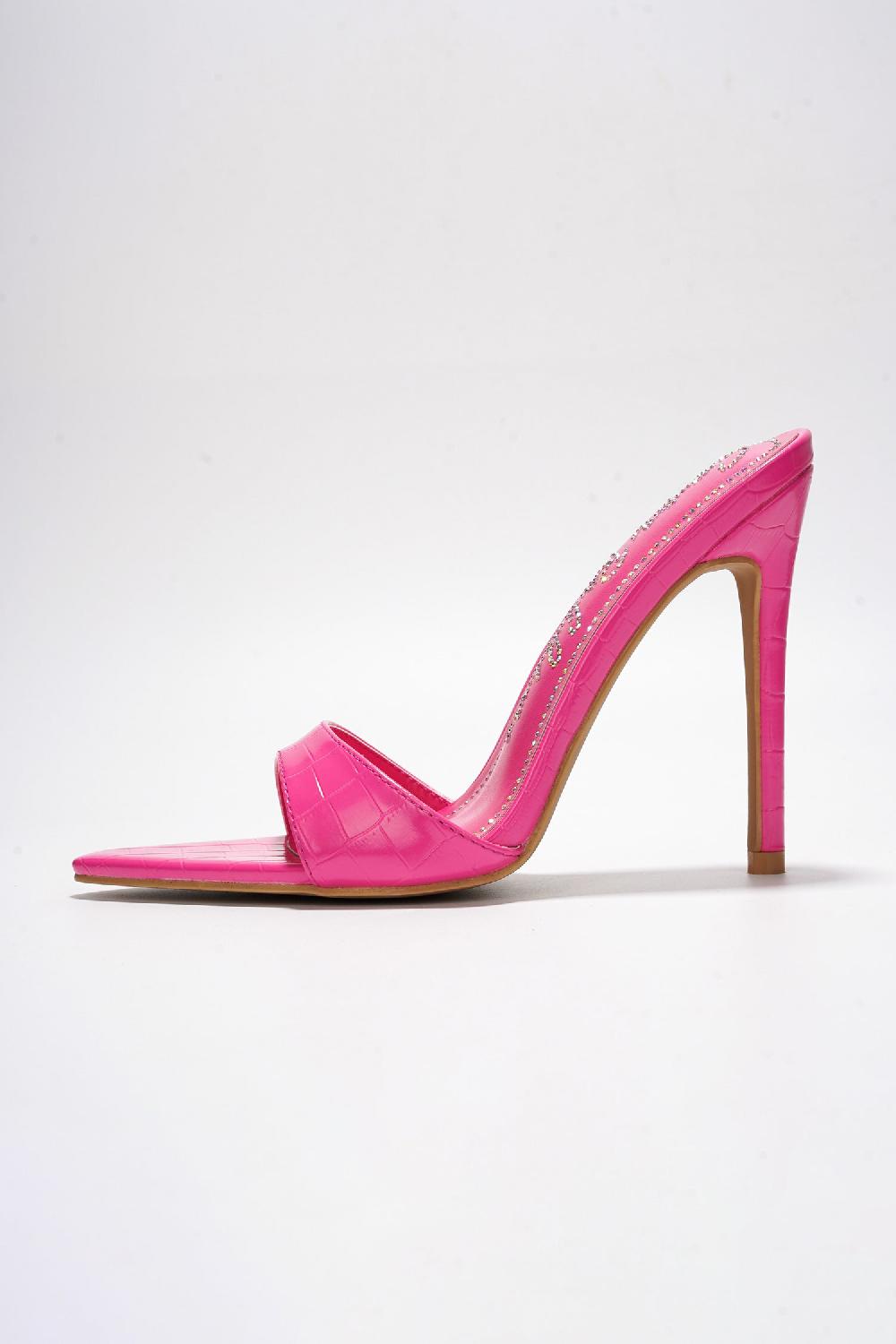 Cape Robbin Holly Croc Print Stiletto Heel Mules - Pink