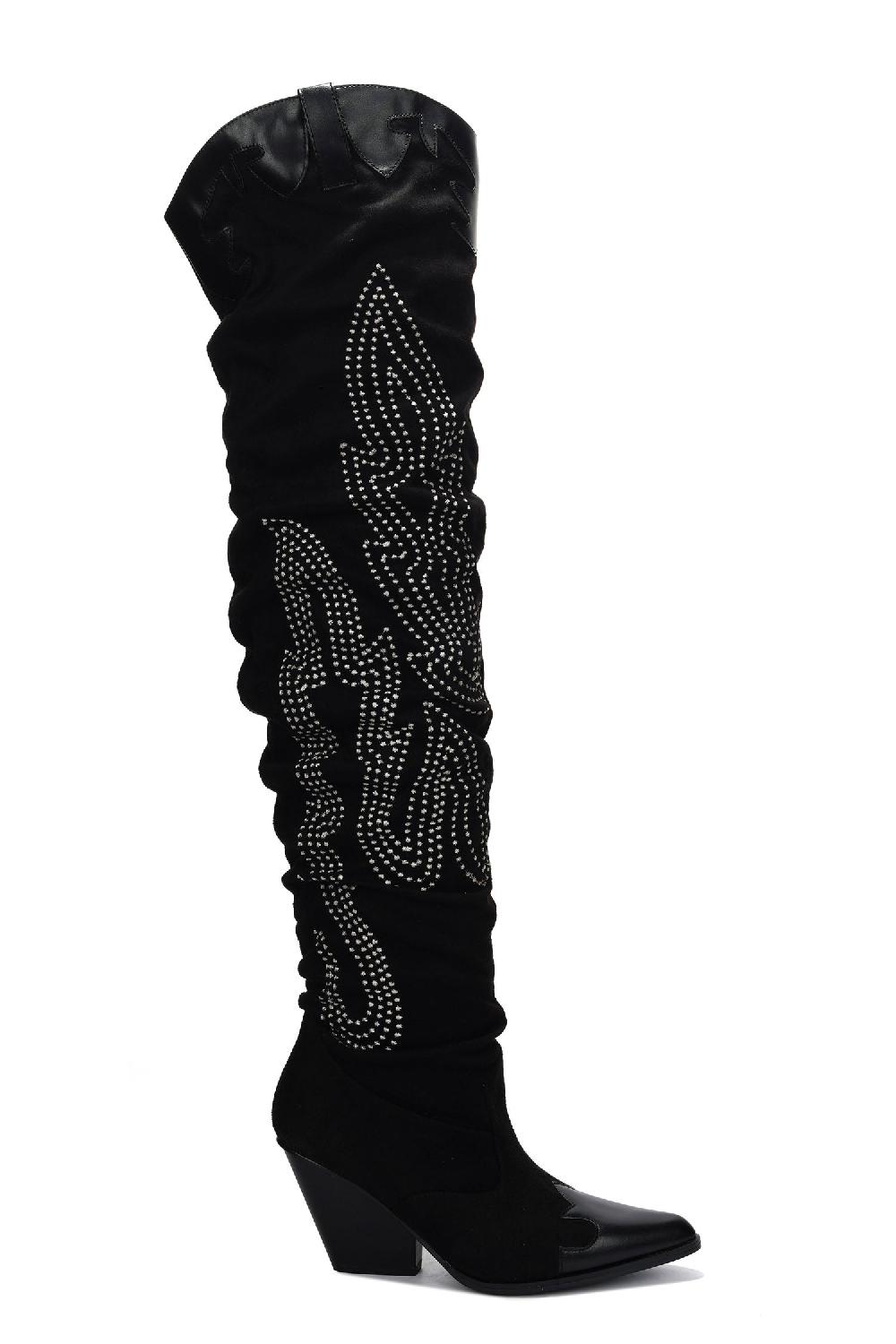 Cape Robbin Icona Embroidery Thigh-High Cowboy Boots - Black