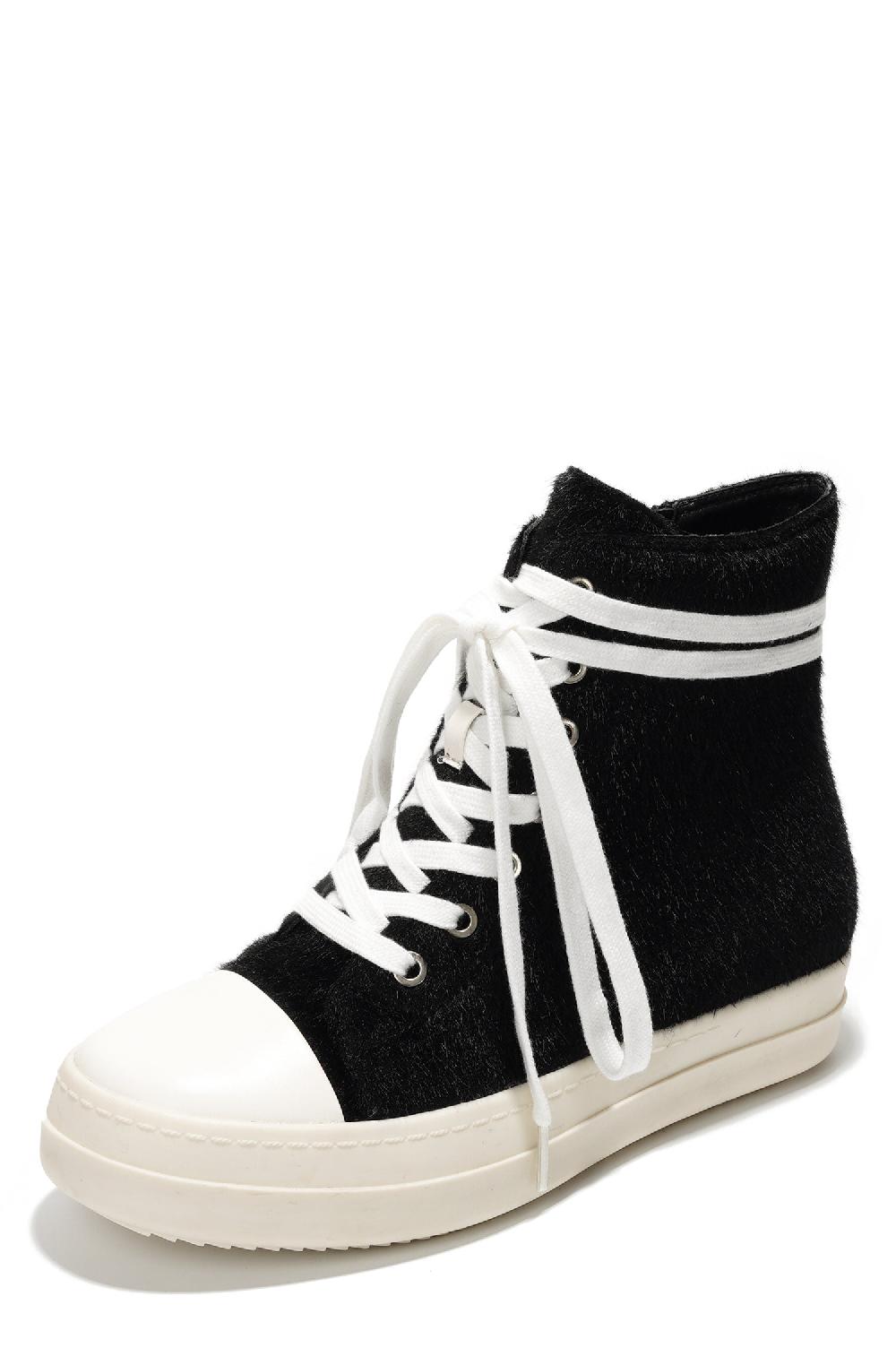 Cape Robbin Inesita Platform Lace-Up Pony Hair High-Top Sneakers - Black