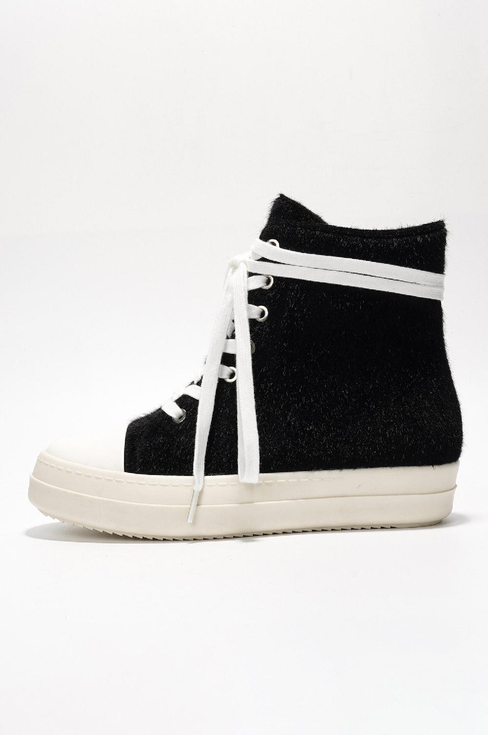 Cape Robbin Inesita Platform Lace-Up Pony Hair High-Top Sneakers - Black
