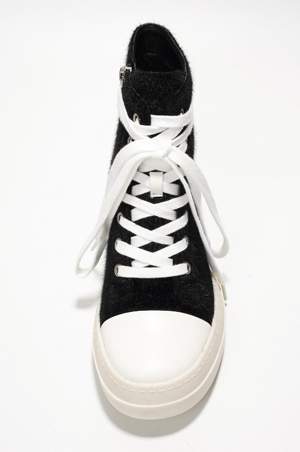 Cape Robbin Inesita Platform Lace-Up Pony Hair High-Top Sneakers - Black