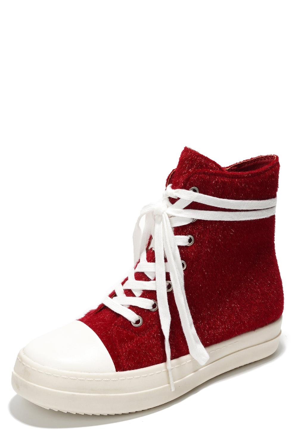 Cape Robbin Inesita Platform Lace-Up Pony Hair High-Top Sneakers - Red