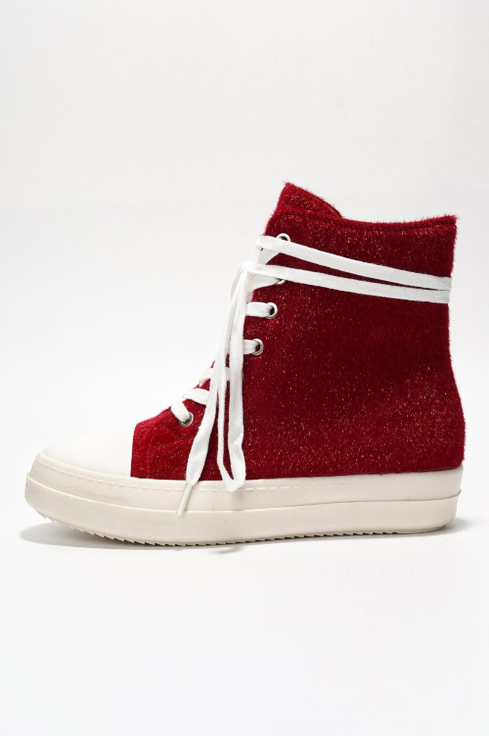 Cape Robbin Inesita Platform Lace-Up Pony Hair High-Top Sneakers - Red
