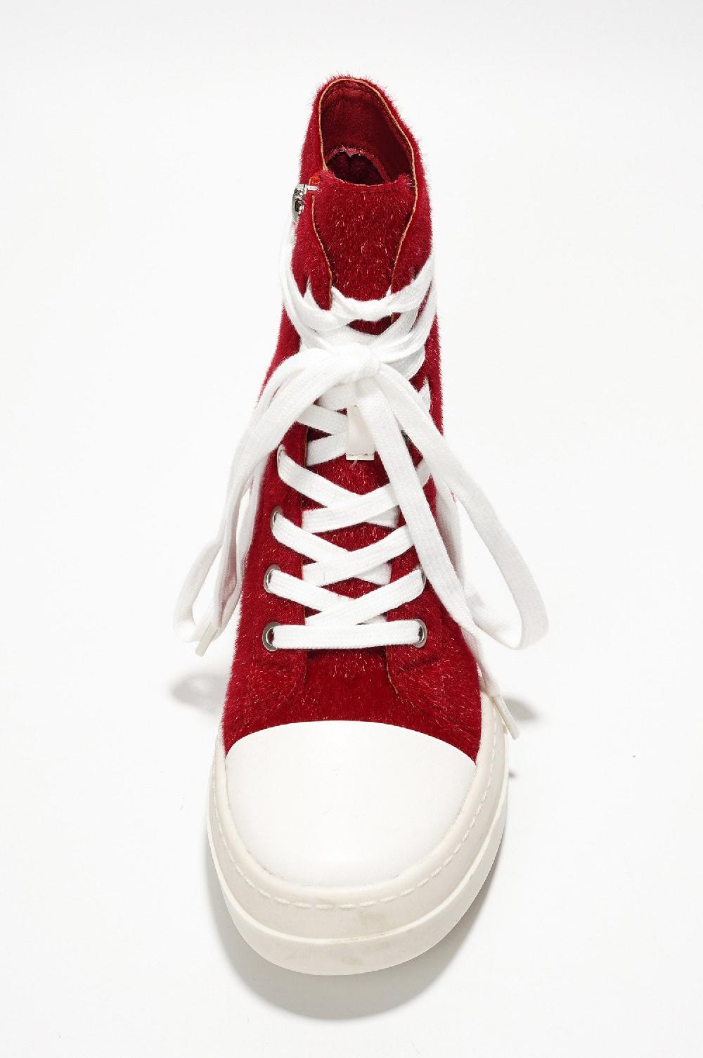 Cape Robbin Inesita Platform Lace-Up Pony Hair High-Top Sneakers - Red