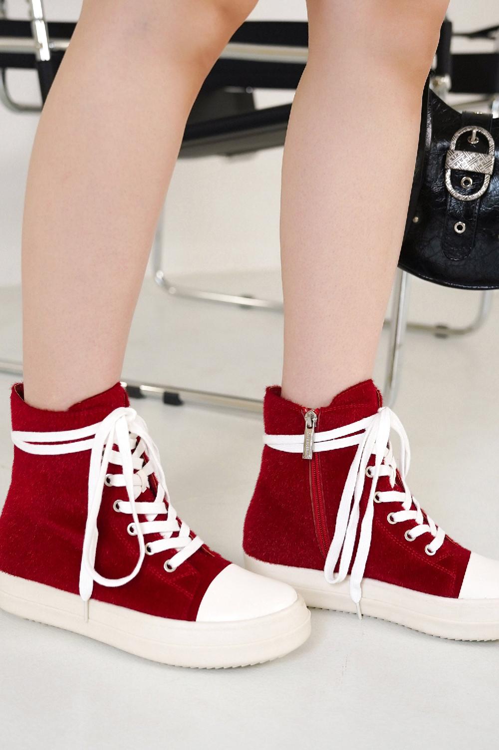cape robbin Inesita Platform Lace-Up Pony Hair High-Top Sneakers - Red