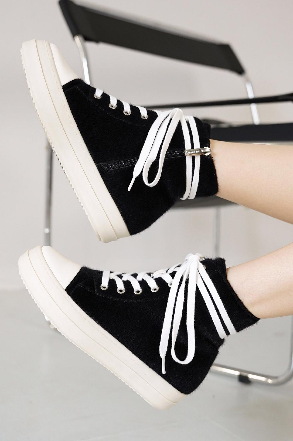 cape robbin Inesita Platform Lace-Up Pony Hair High-Top Sneakers - Black