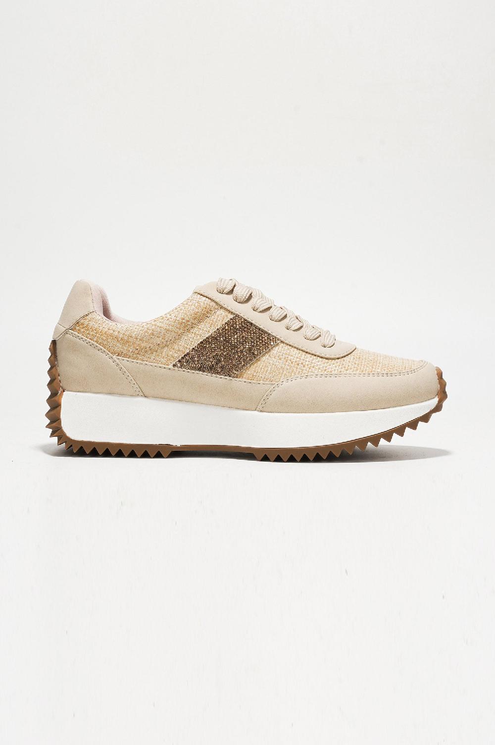 Cape Robbin Jacinthia Rhinestone Decor Lace-up Platform Sneaker - Raffia