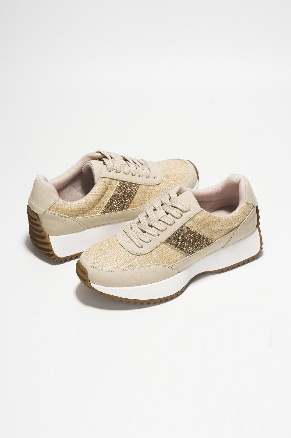 Cape Robbin Jacinthia Rhinestone Decor Lace-up Platform Sneaker - Raffia