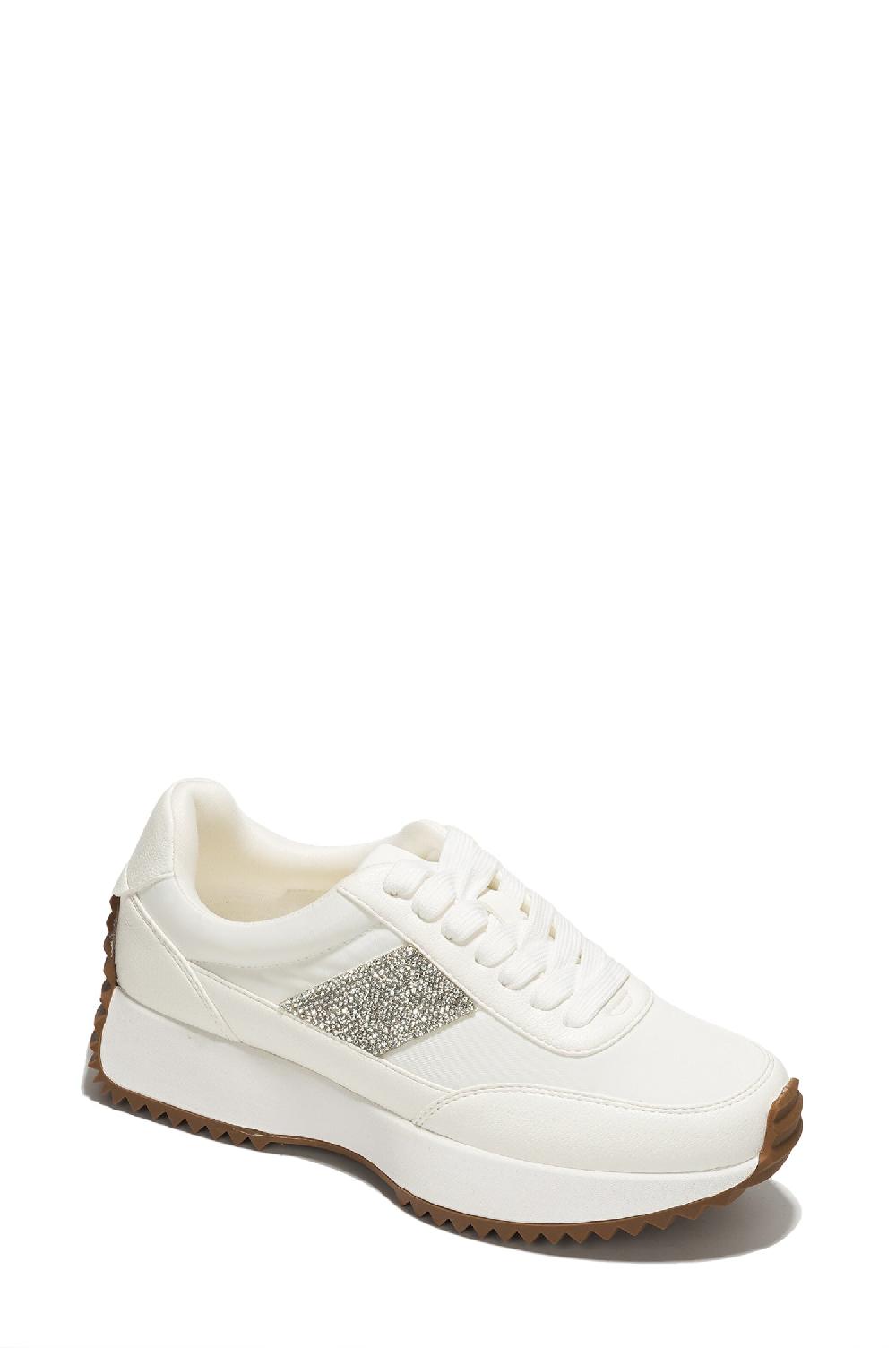 Cape Robbin Jacinthia Rhinestone Decor Lace-up Platform Sneaker - White
