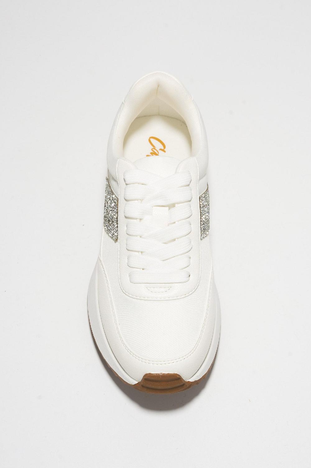 Cape Robbin Jacinthia Rhinestone Decor Lace-up Platform Sneaker - White