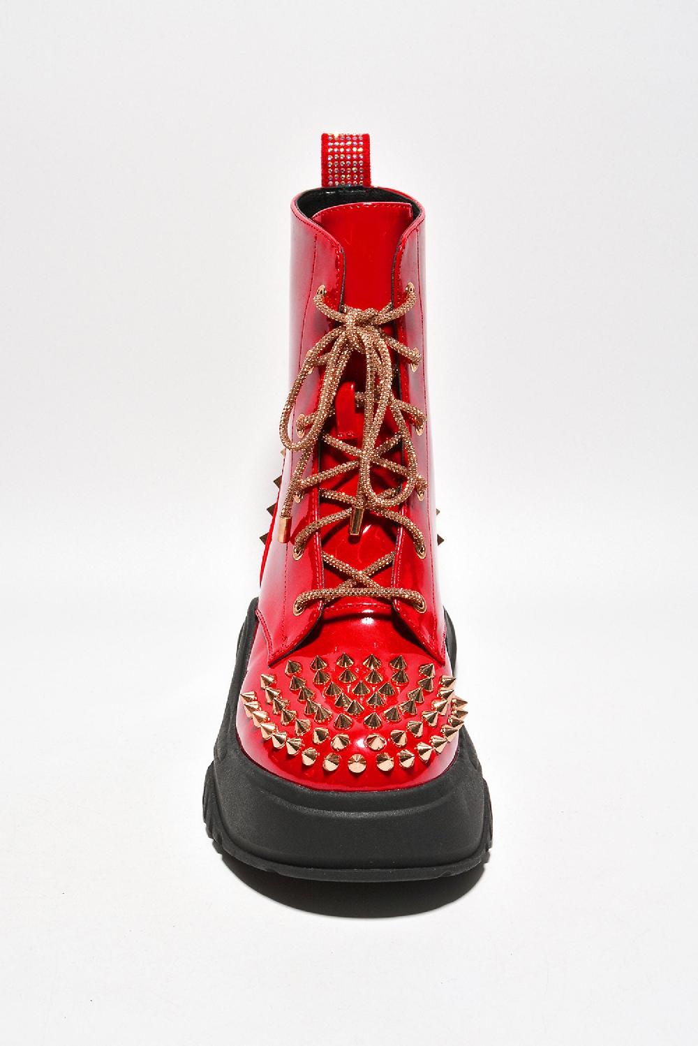 Cape Robbin Jadey Spike Studs Rhinestone Chunky Lug Boots - Red