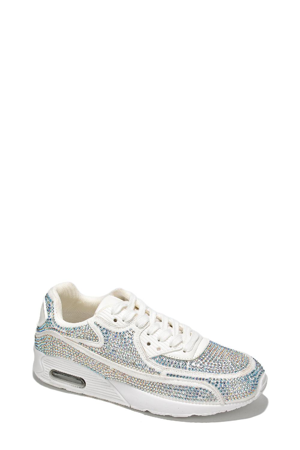 Cape Robbin Jandus Rhinestone Lace Up Low Cut Sneakers - White