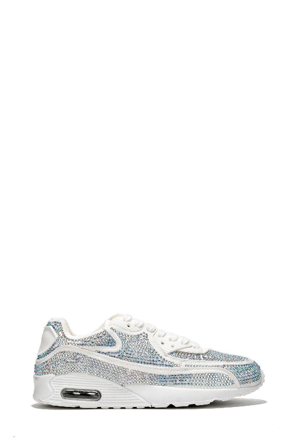 Cape Robbin Jandus Rhinestone Lace Up Low Cut Sneakers - White
