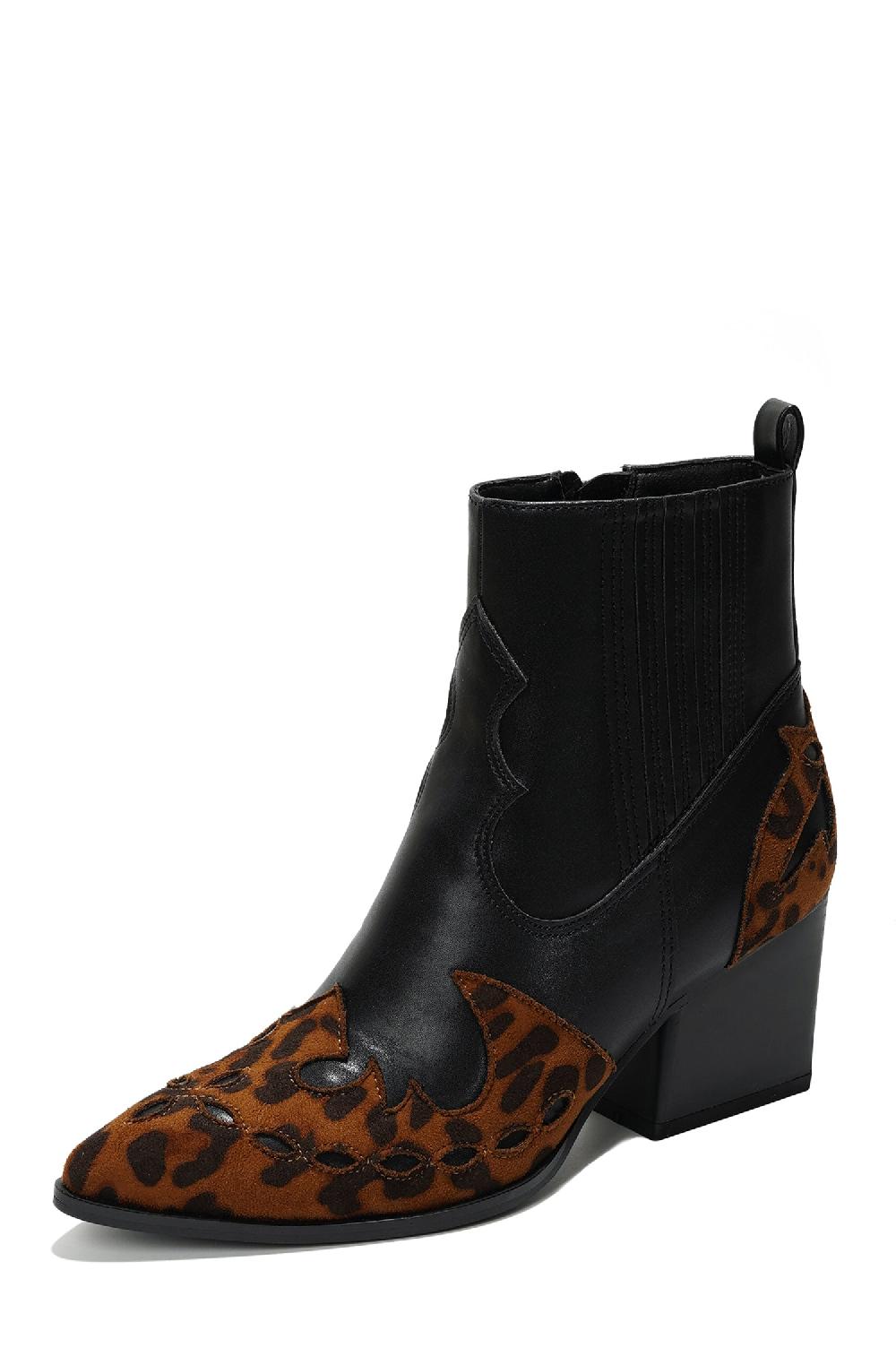 Cape Robbin Janesa Animal Print Western Ankle Boots - Black