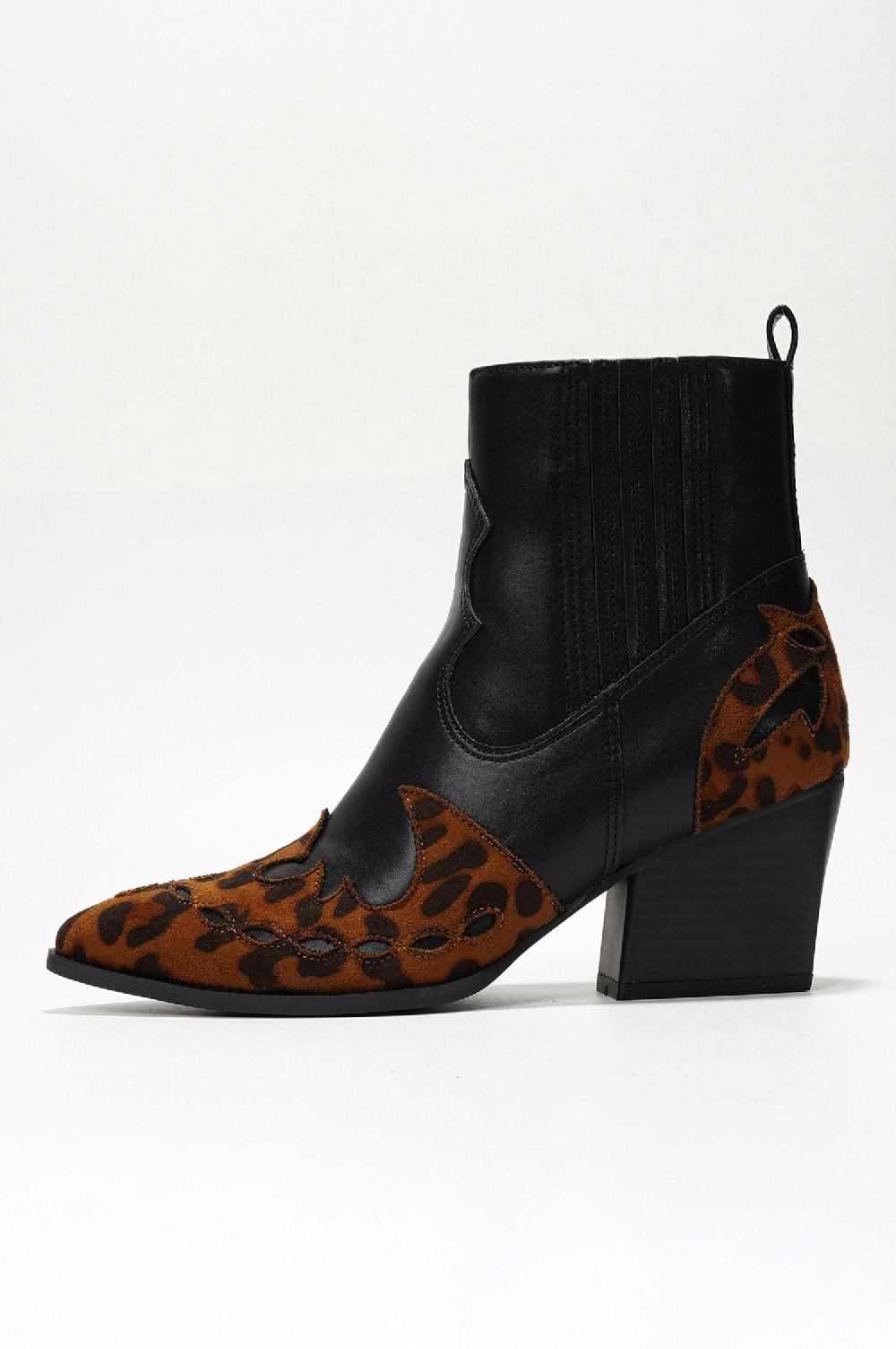 Cape Robbin Janesa Animal Print Western Ankle Boots - Black