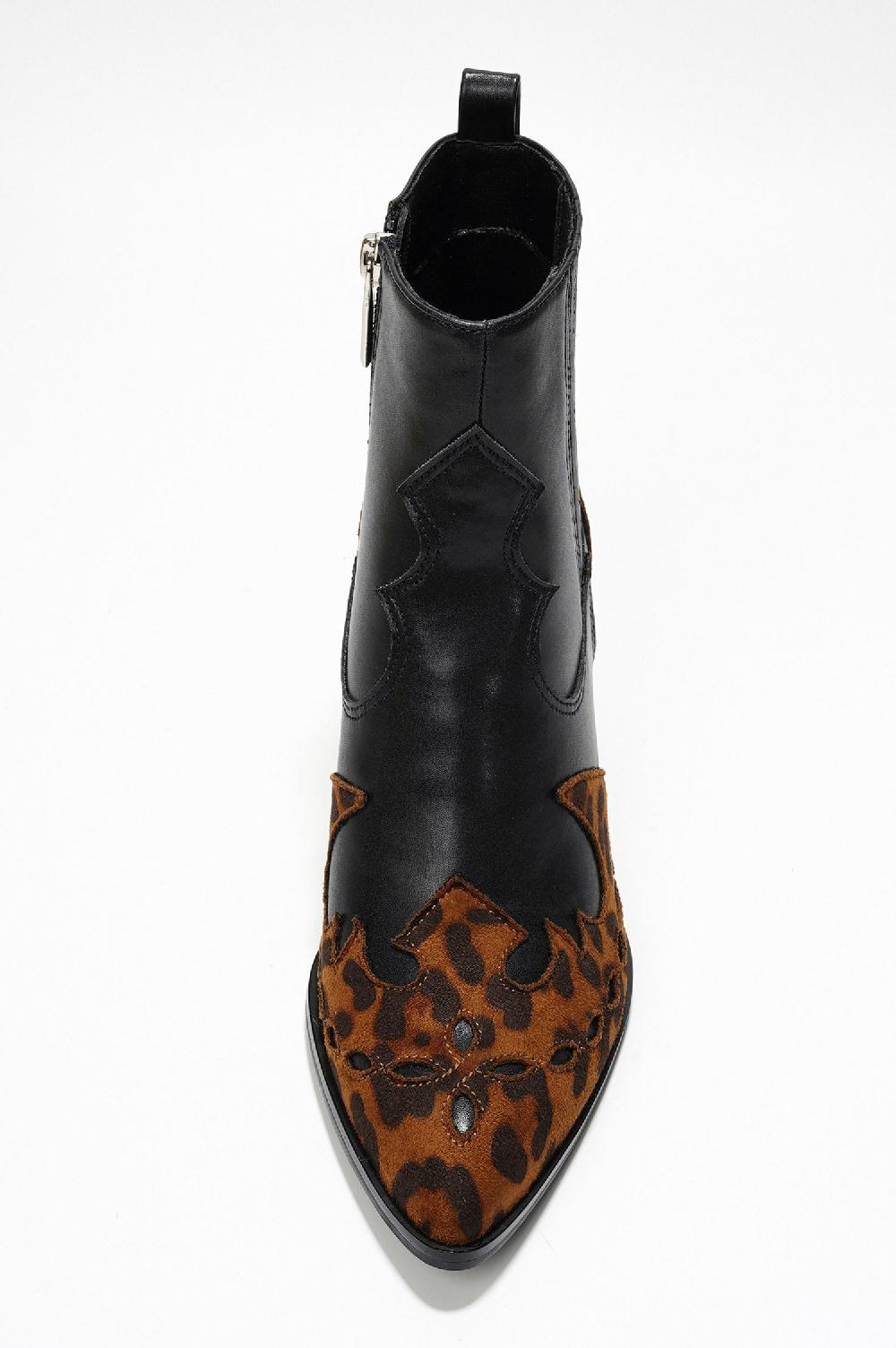 Cape Robbin Janesa Animal Print Western Ankle Boots - Black