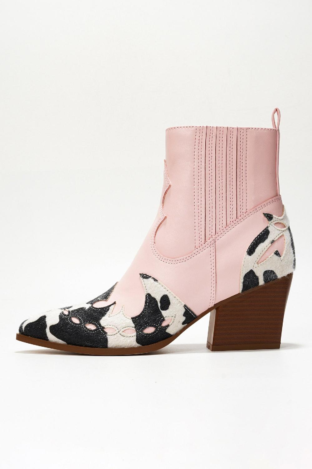 Cape Robbin Janesa Animal Print Western Ankle Boots - Pink