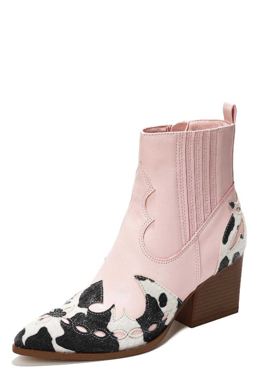 Cape Robbin Janesa Animal Print Western Ankle Boots - Pink