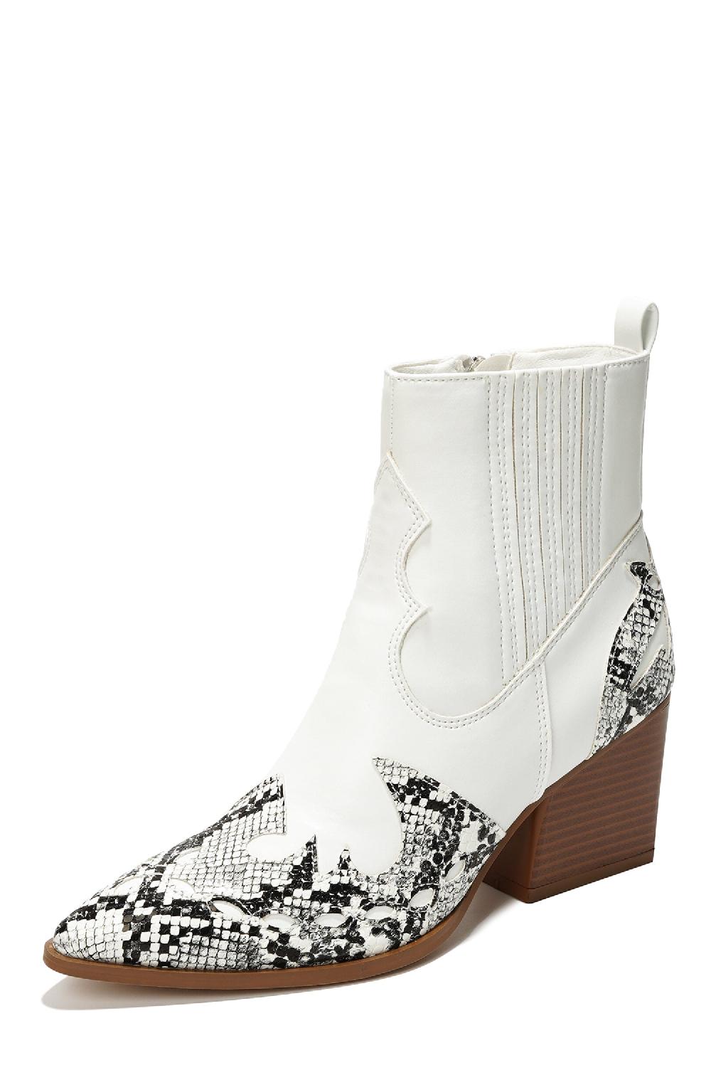 Cape Robbin Janesa Animal Print Western Ankle Boots - White