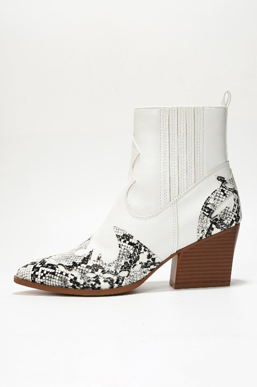 Cape Robbin Janesa Animal Print Western Ankle Boots - White
