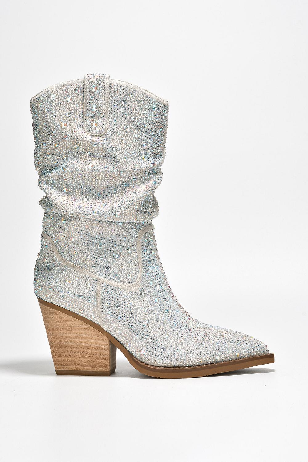 Cape Robbin Jehanna Rhinestone Side Zipper Pointed Toe Slouch Booties - Silver