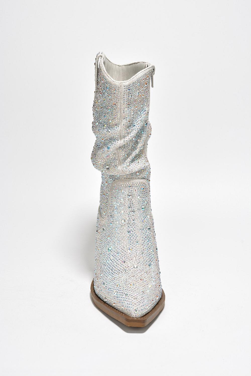 Cape Robbin Jehanna Rhinestone Side Zipper Pointed Toe Slouch Booties - Silver