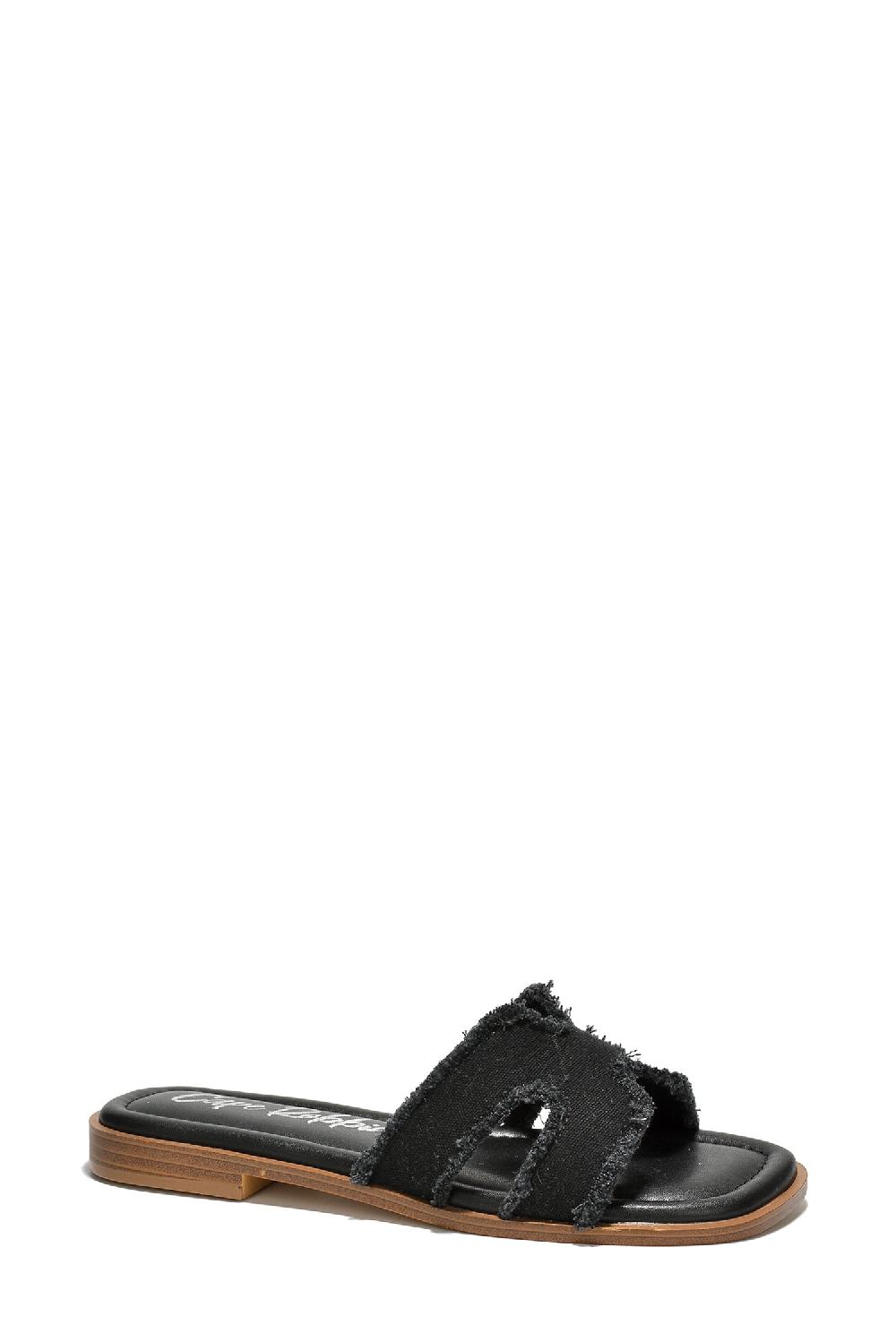 Cape Robbin Jenjen Frayed Denim Slip On Sandals - Black