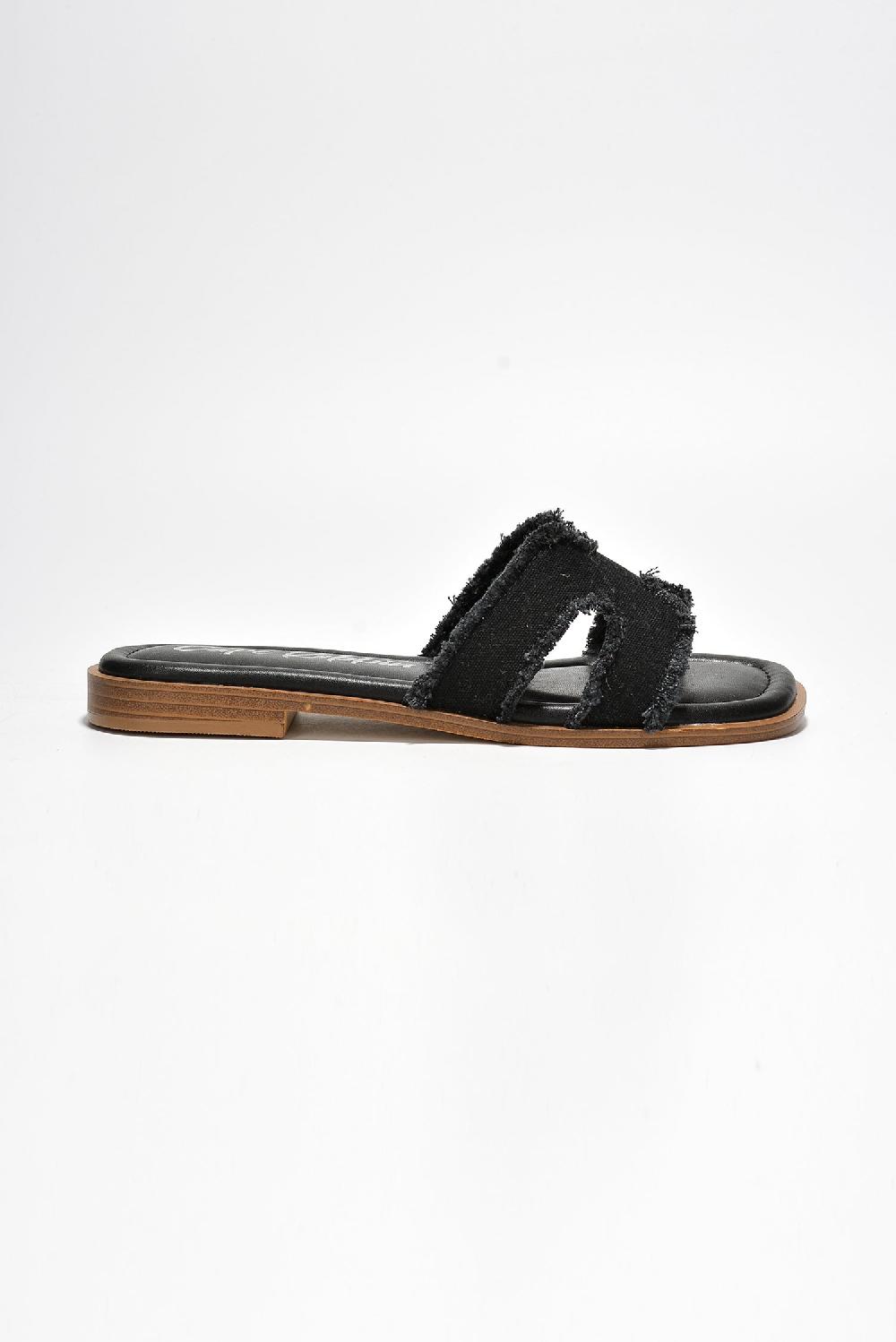 Cape Robbin Jenjen Frayed Denim Slip On Sandals - Black