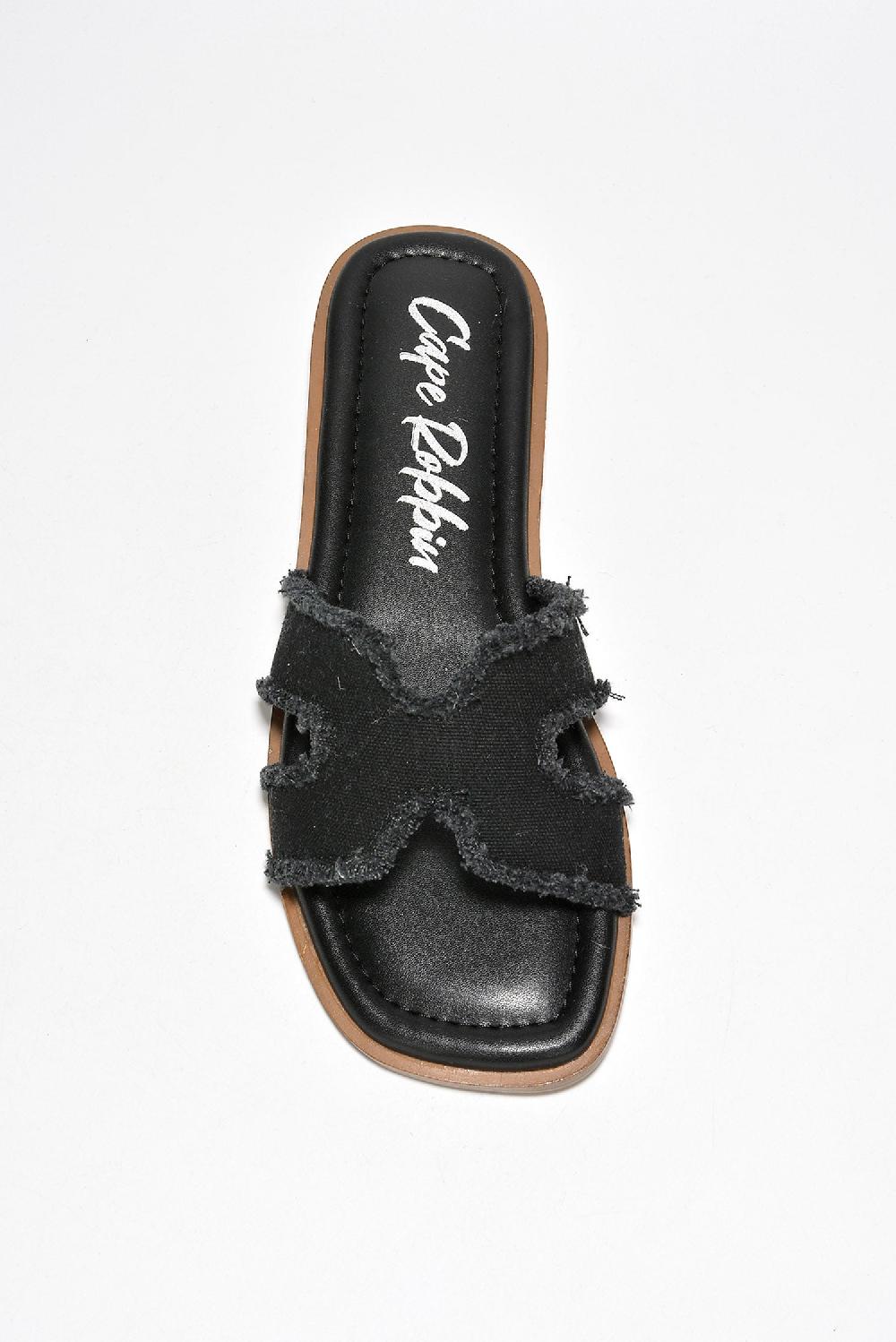 Cape Robbin Jenjen Frayed Denim Slip On Sandals - Black