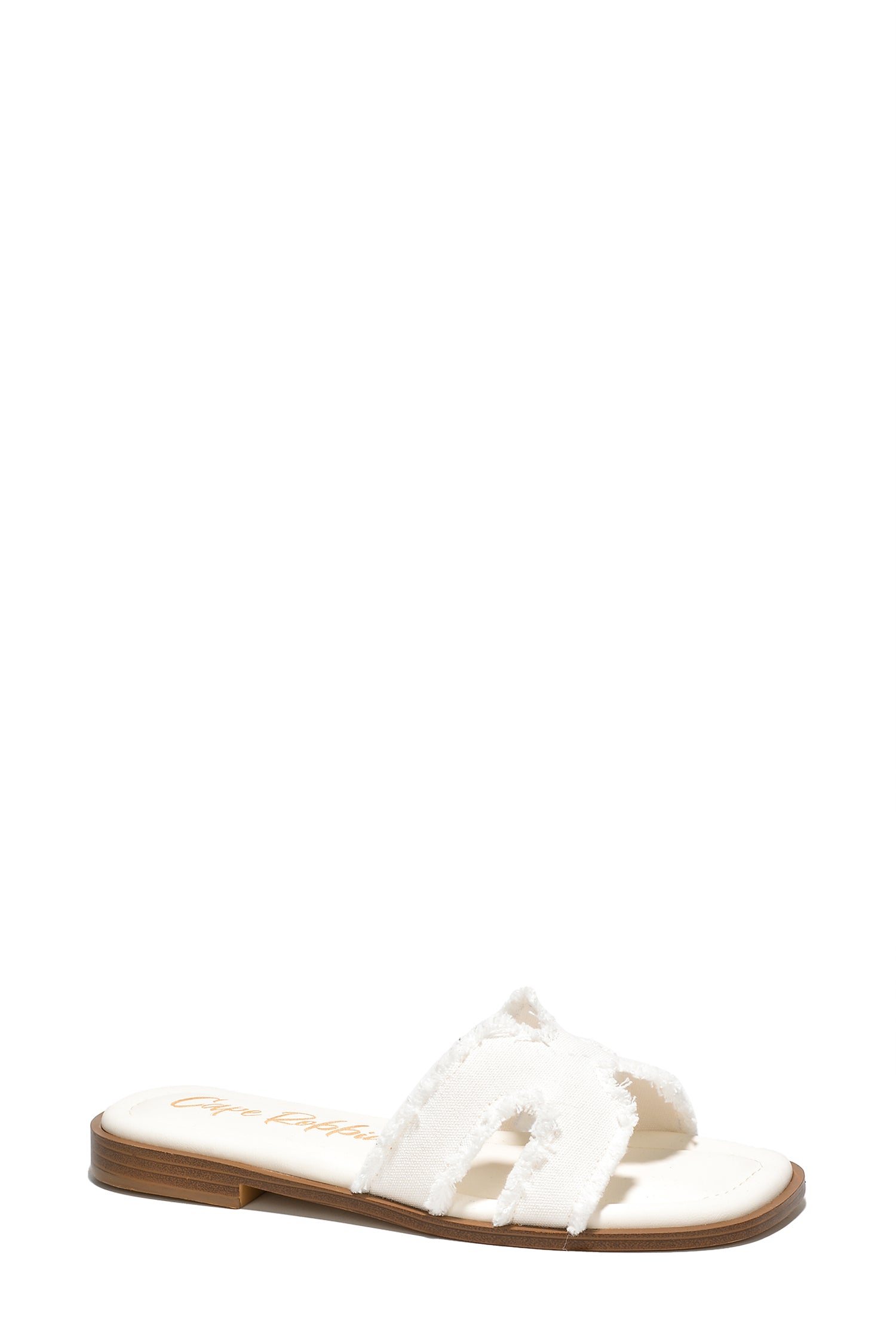 Cape Robbin Jenjen Frayed Denim Slip On Sandals - White