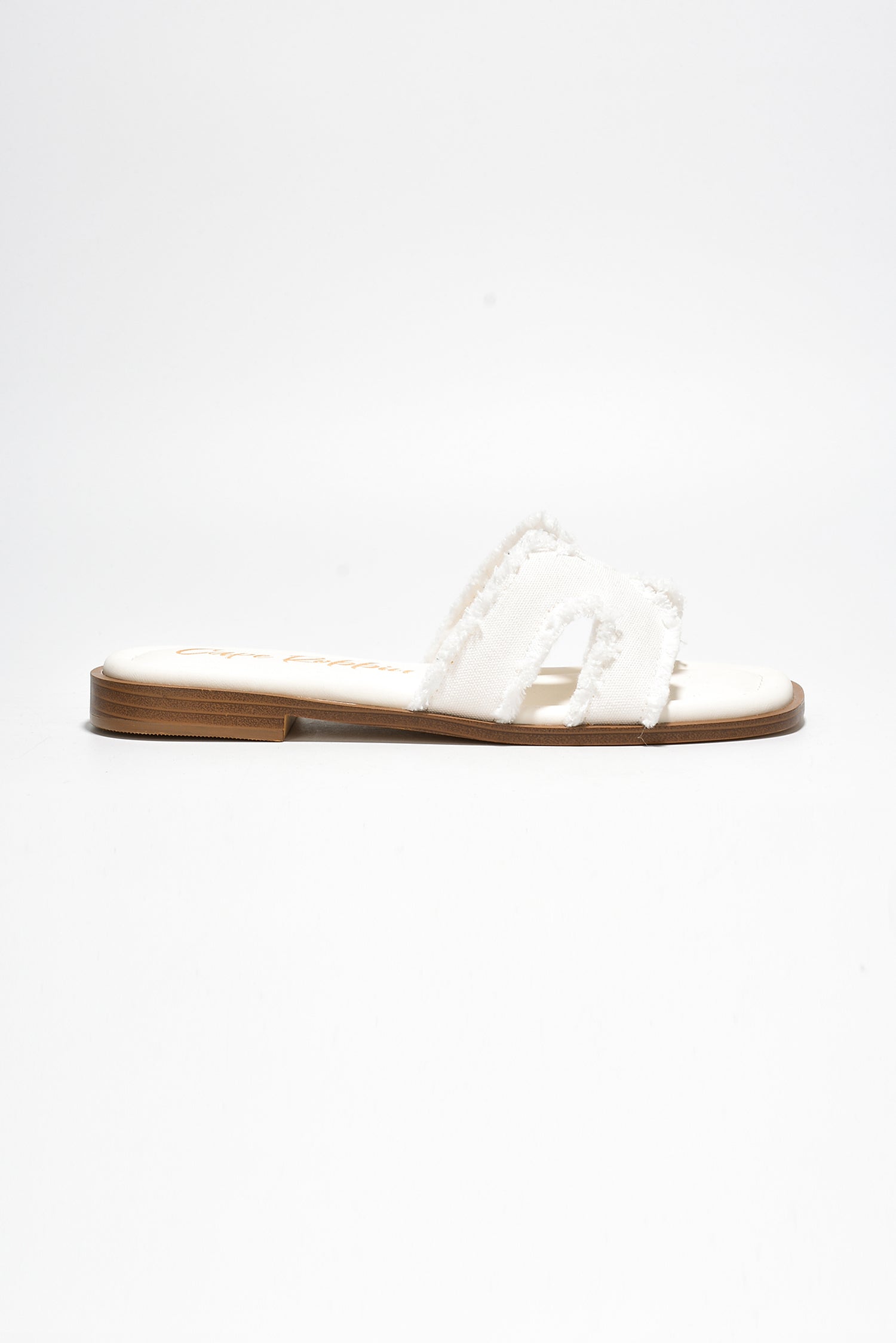 Cape Robbin Jenjen Frayed Denim Slip On Sandals - White
