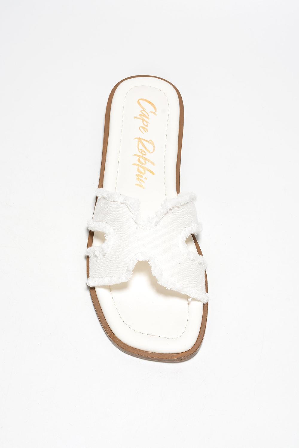 Cape Robbin Jenjen Frayed Denim Slip On Sandals - White