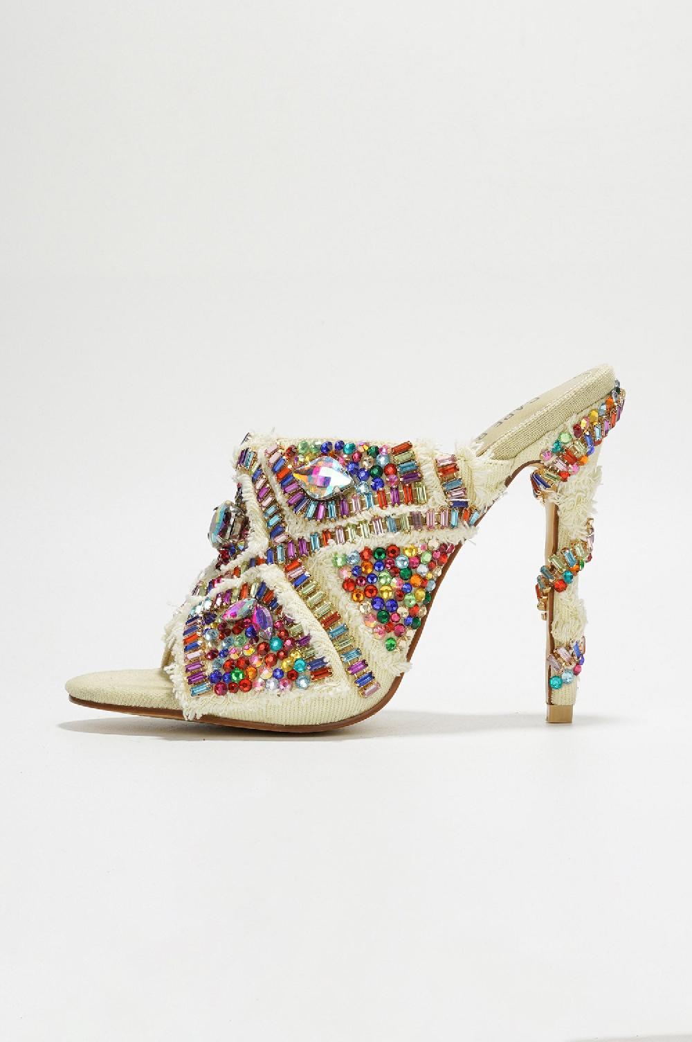 Cape Robbin Jo Gem Embellished Heeled Mules - Multi-Color