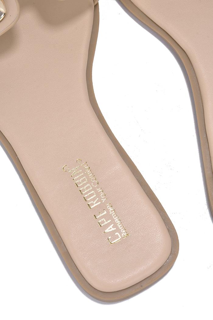 Cape Robbin Jocha Stylish Summer Slide Sandals With Gold Accent Chain - Nude