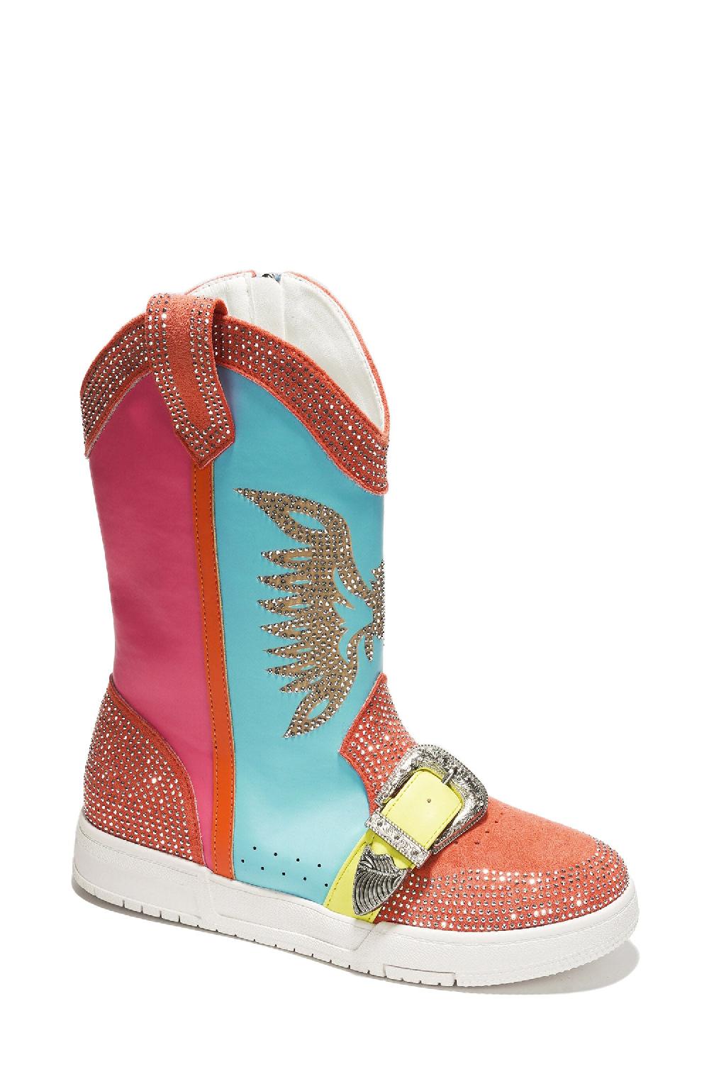 Cape Robbin Jonie Western Rhinestone Wing Ankle Boots With Buckle Trim - Multi-Color