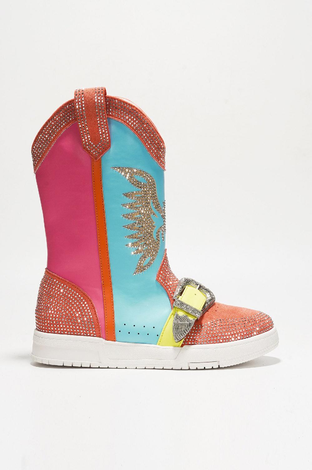 Cape Robbin Jonie Western Rhinestone Wing Ankle Boots With Buckle Trim - Multi-Color