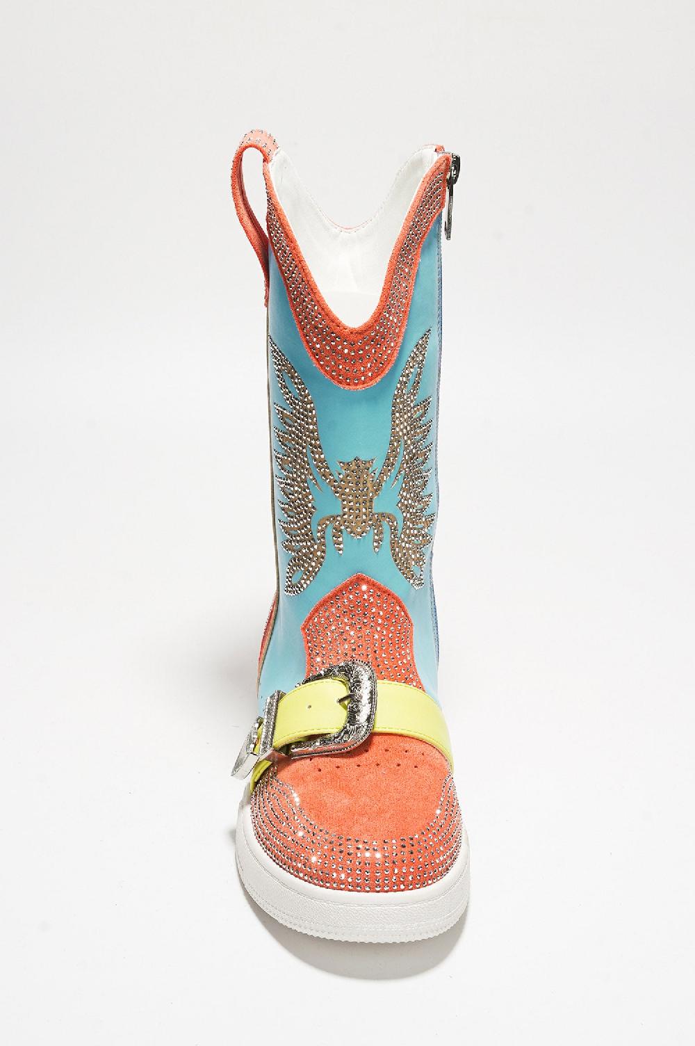 Cape Robbin Jonie Western Rhinestone Wing Ankle Boots With Buckle Trim - Multi-Color