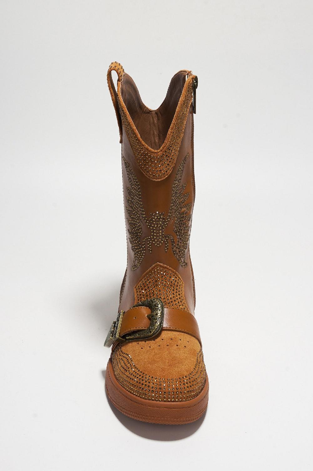 Cape Robbin Jonie Western Rhinestone Wing Ankle Boots With Buckle Trim - Tan