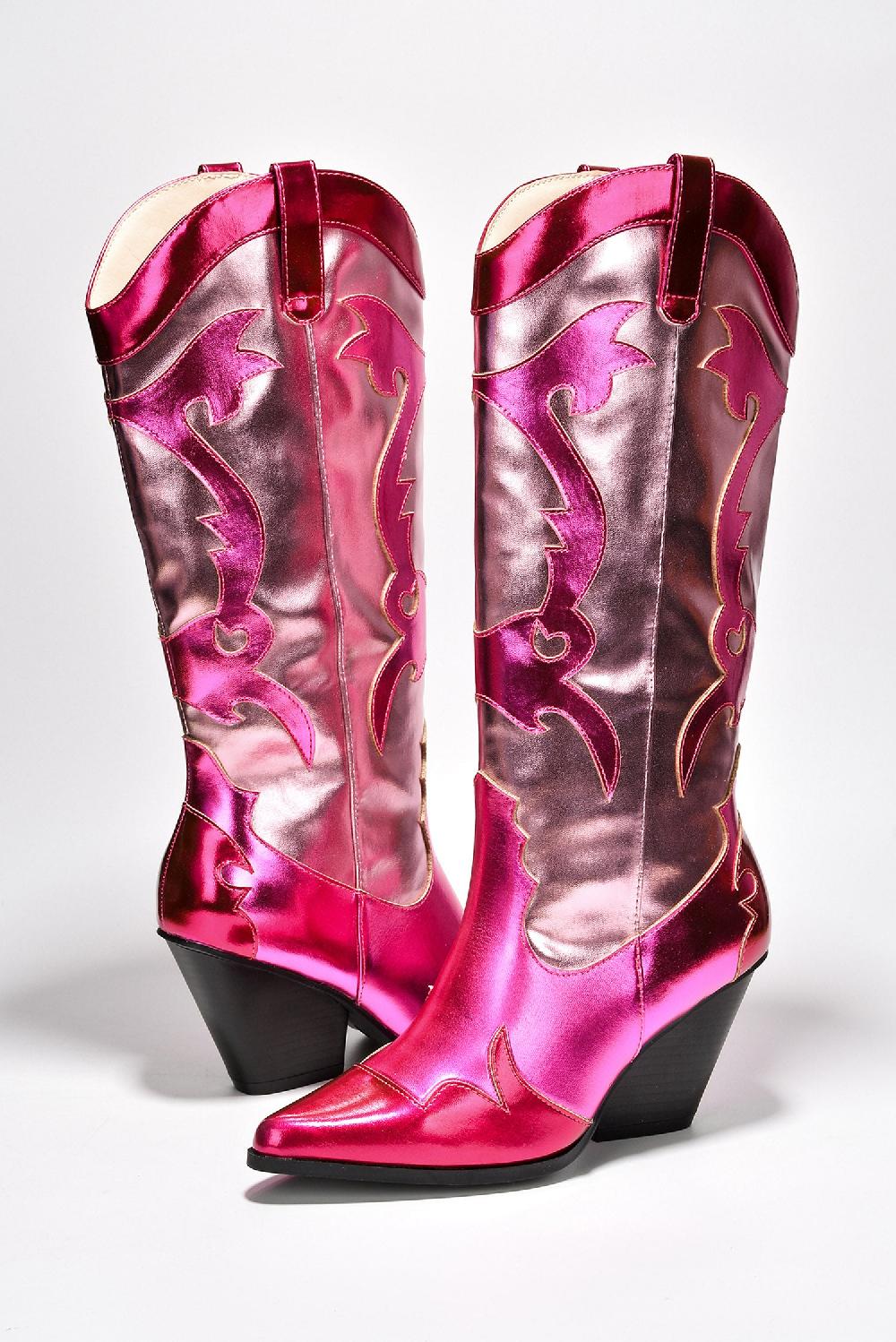 Cape Robbin Juliana Multicolor Pointy Toe Cowboy Boots - Fuchsia