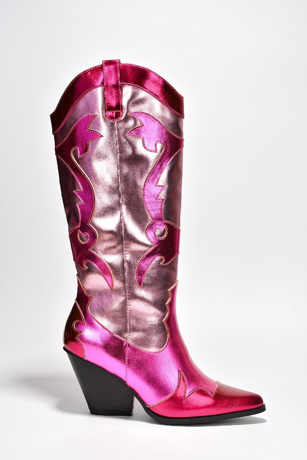 Cape Robbin Juliana Multicolor Pointy Toe Cowboy Boots - Fuchsia